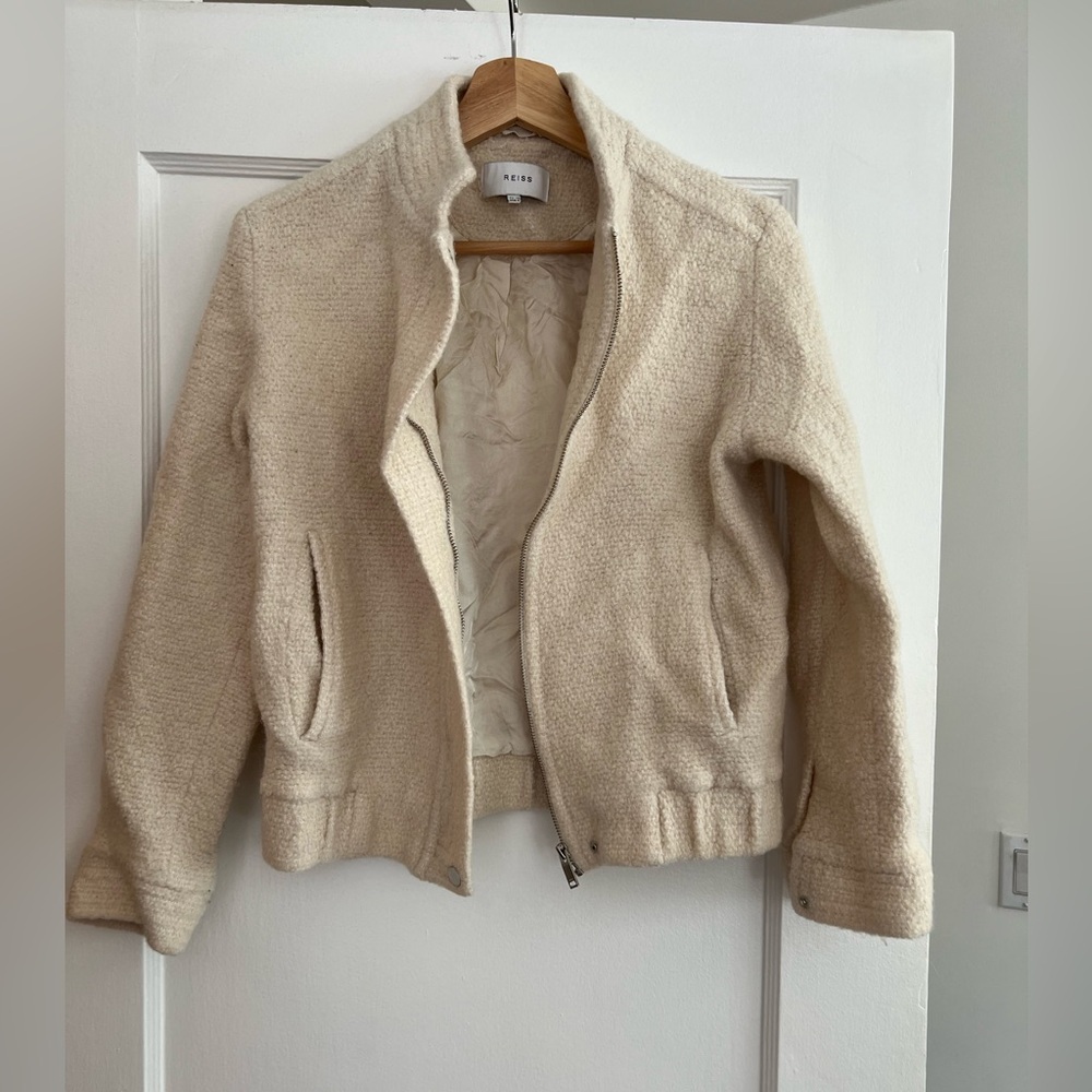 Reiss Cream Textured Zip-Front Jacket